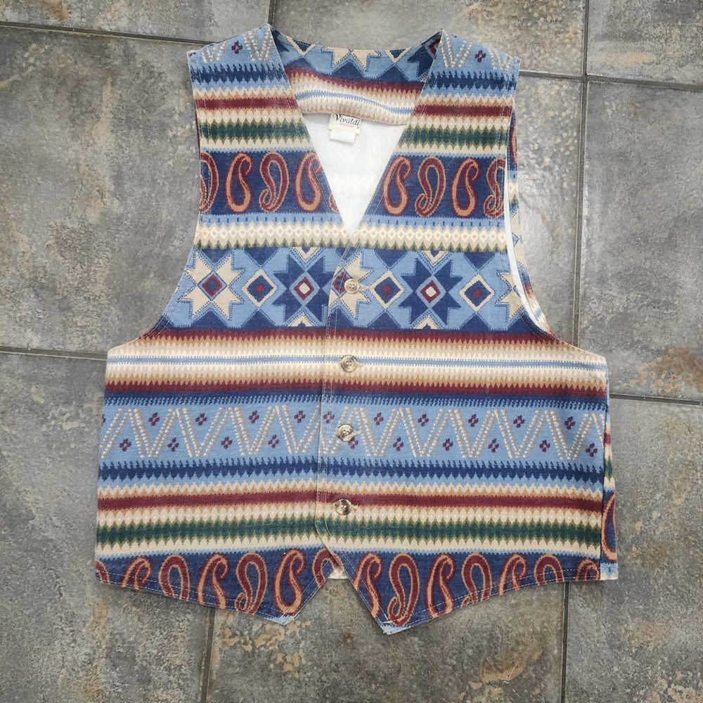 Vintage 90s Vivaldi Jeanswear Women's Medium Aztec Southwestern Button Up Vest